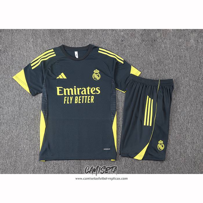 Chandal del Real Madrid 2025-2026 Manga Corta Amarillo - Pantalon Corto Negro